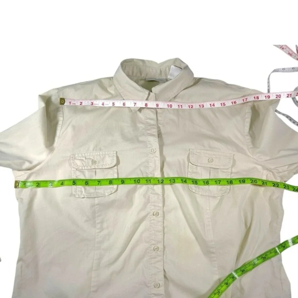 Worthington 14‎ Beige Button Down Shirt Roll Tab Utility Safari Minimalist